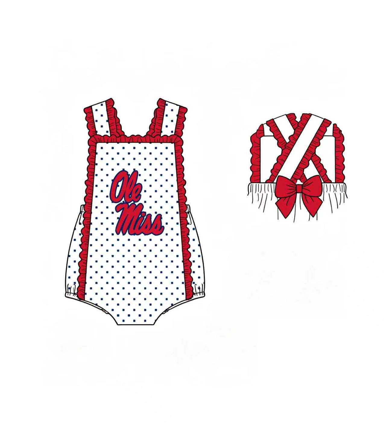 (Custom Design Preorder MOQ 5) Kids Girls Teams  Navy Polka Dot Sleeveless  Romper