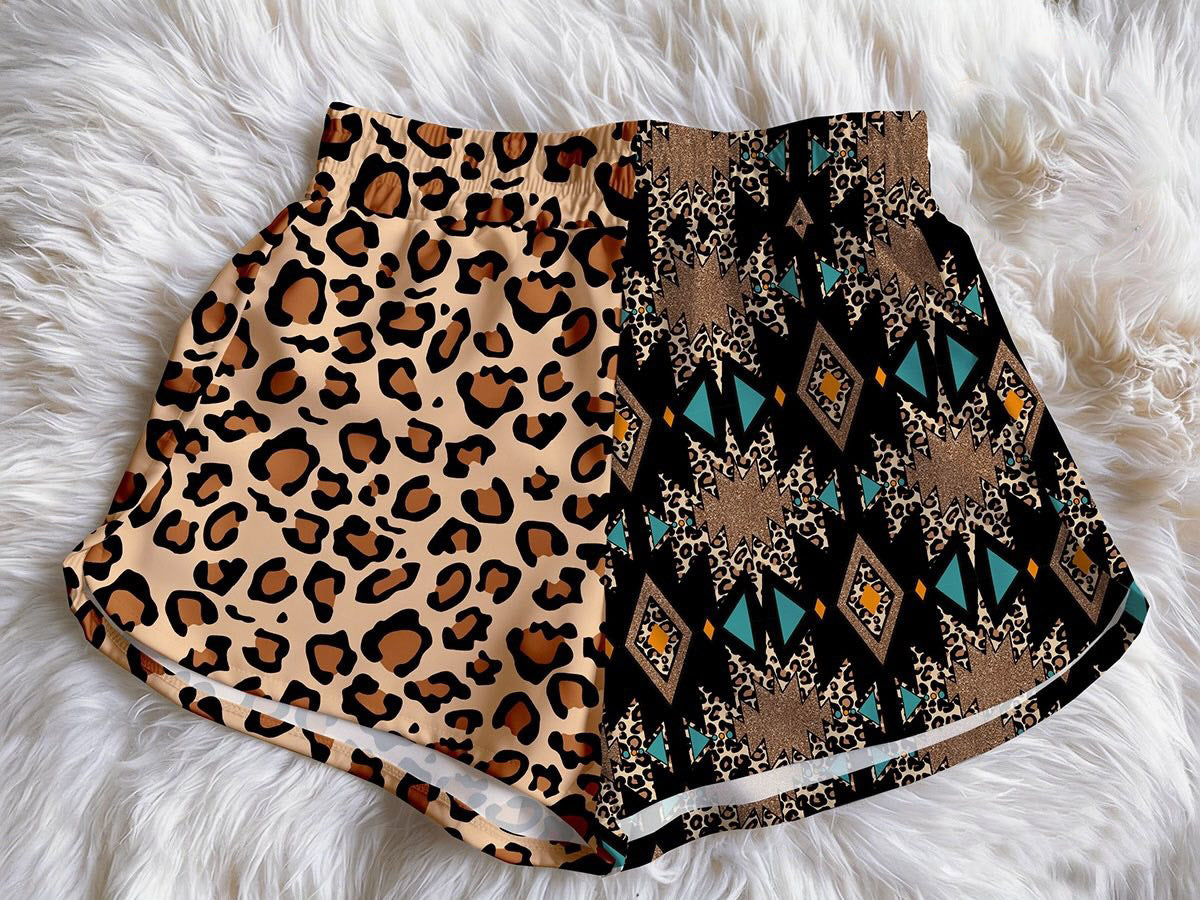 (Custom Design Preorder MOQ 5)  Leopard Aztec Print Baby Girls & Woman Summer Bottom Shorts