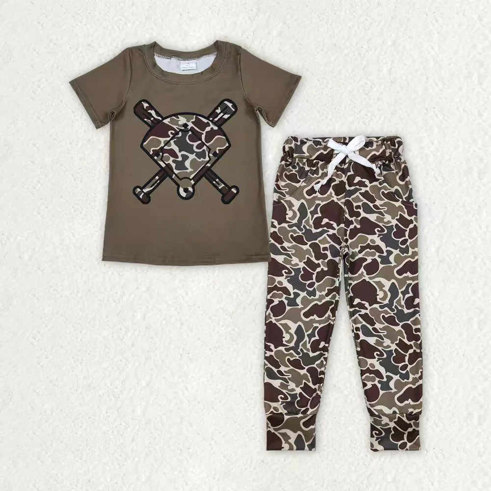 Sibling Baby Boys Southern Camo Baseballs Top Legging Jogger Pants Outfit