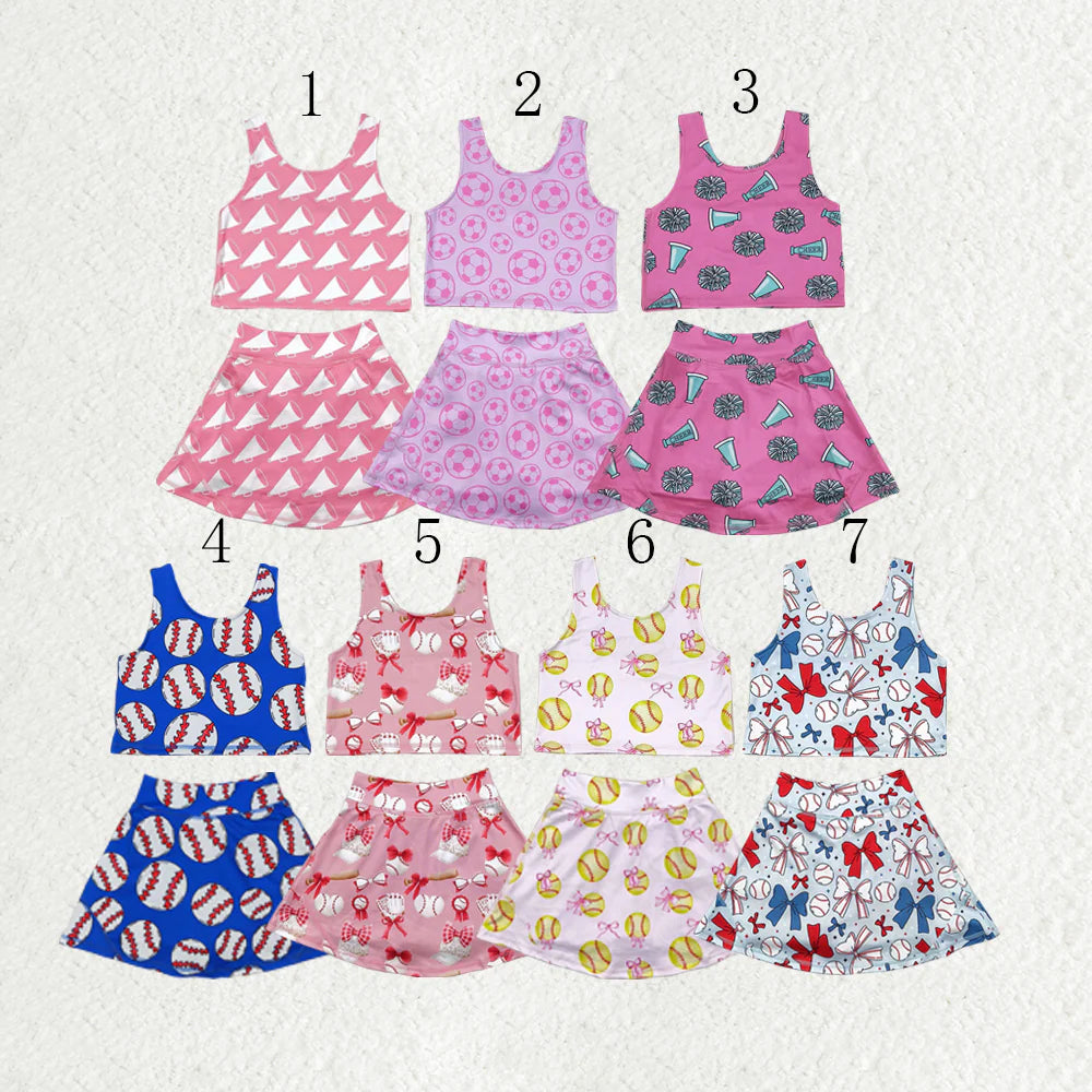 Sibling Baby Girls Football Baseball Cheer Yoga Active Wear Top Shorts Skirts Clothes Sets