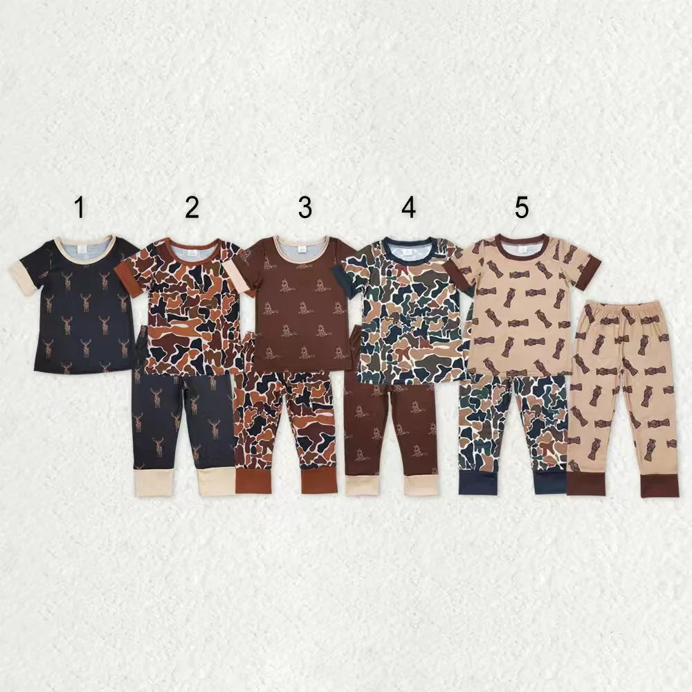 Sibling Baby Boys Hunting Deer Camo Short Sleeve Top Pants Pajama Set