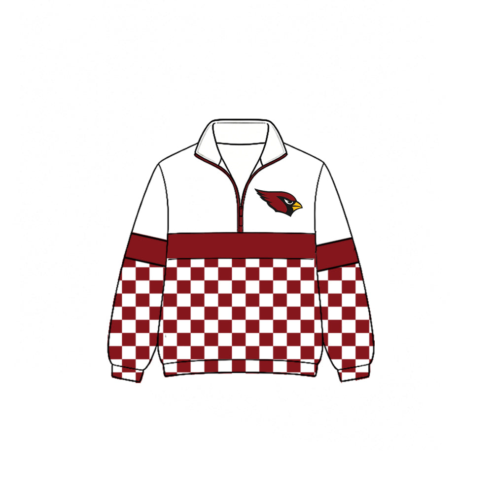 (Custom Design Preorder MOQ 5)  Teams Cardinals Plaid Print Kids & Adult Long Sleeve Zipper Pullover Jacket