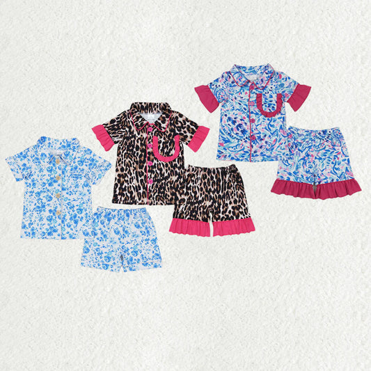 Sibling Baby Girls Water Paisley Ruffle Shirt Shorts Pajamas Outfit