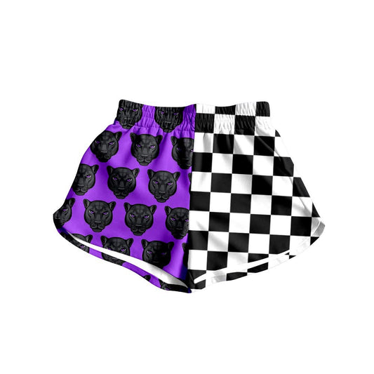 (Custom Design Preorder MOQ 5)  Girls & Women Panther +Checked Sports Navy Bottom Shorts