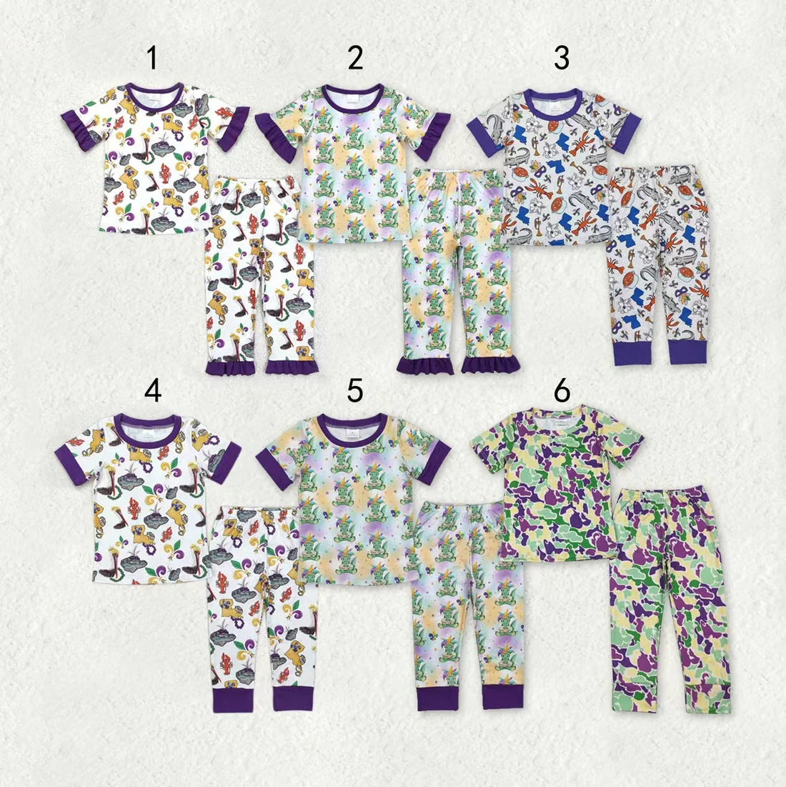 Sibling Baby Boys Mardi Gras Short Sleeve Top Pants Pajama Set