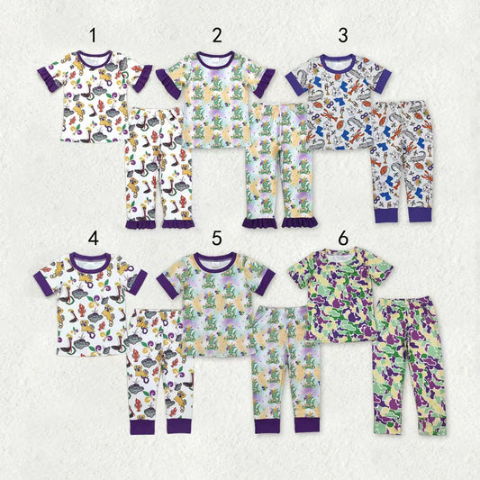 Sibling Baby Boys Mardi Gras Short Sleeve Top Pants Pajama Set