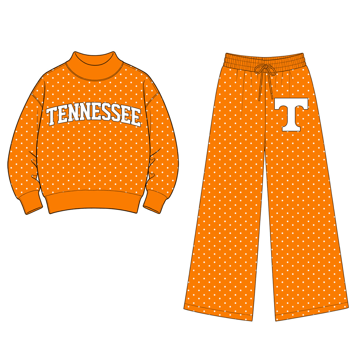 (Custom Design Preorder MOQ 5 Each) Teams Tennessee Polka Dots Mock Necks Top T Logo Pockets Pants Girls & Woman Clothes Set