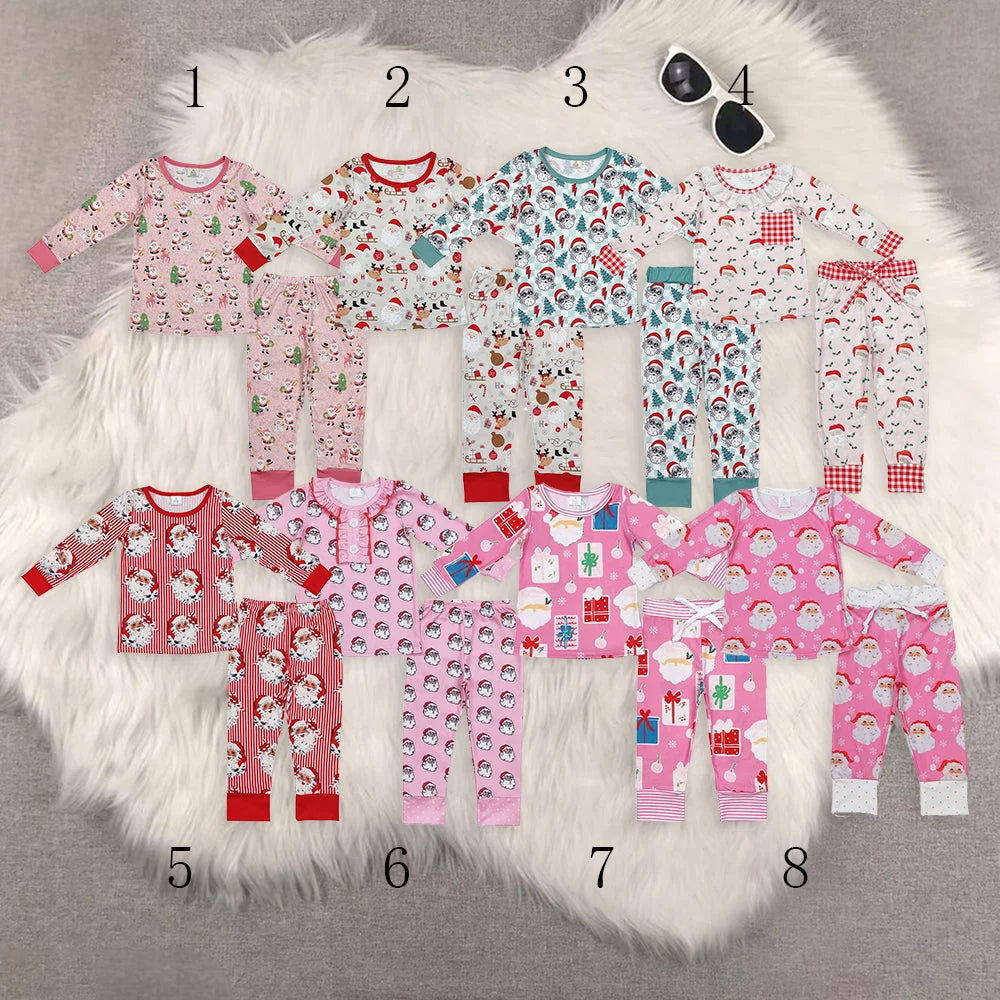 Sibling Baby Girls Christmas Santa Deer Gifts Bamboo Pajamas Outfits Sets