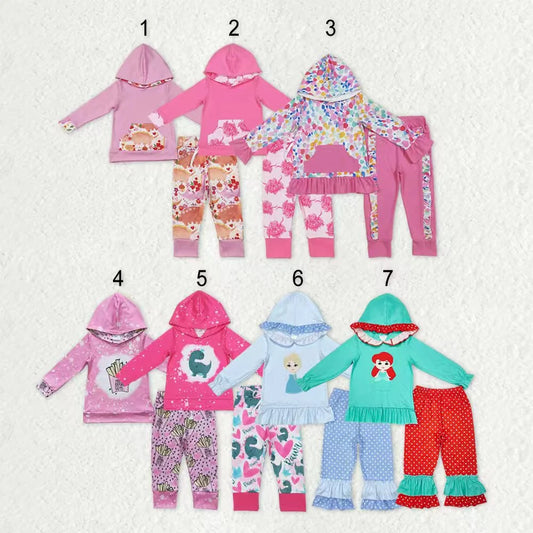 Sibling Baby Girls Floral Dinosaur Long Sleeve Hoodie Top Pants Outfit