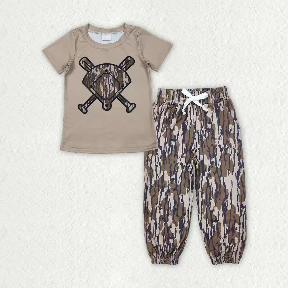Sibling Baby Boys Southern Camo Baseballs Top Legging Jogger Pants Outfit