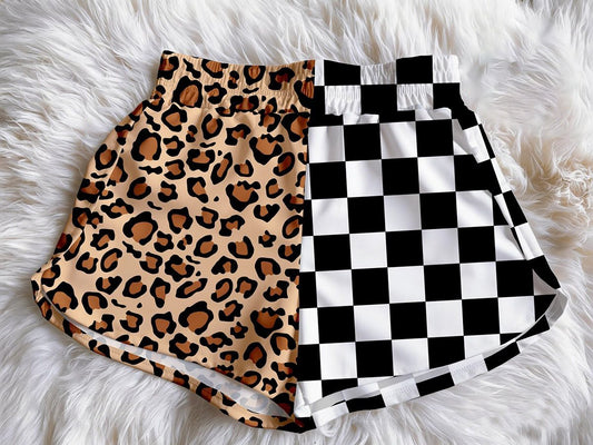 (Custom Design Preorder MOQ 5)  Leopard Black Plaid Print Baby Girls & Woman Summer Bottom Shorts