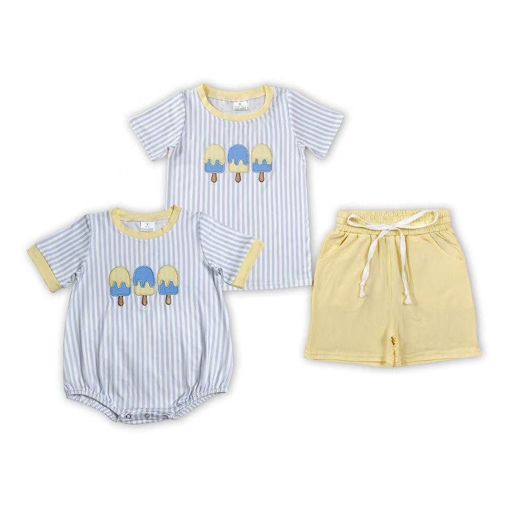 Sibling Baby Boys Embroidery Popsicle Shorts Outfit Bubble Romper