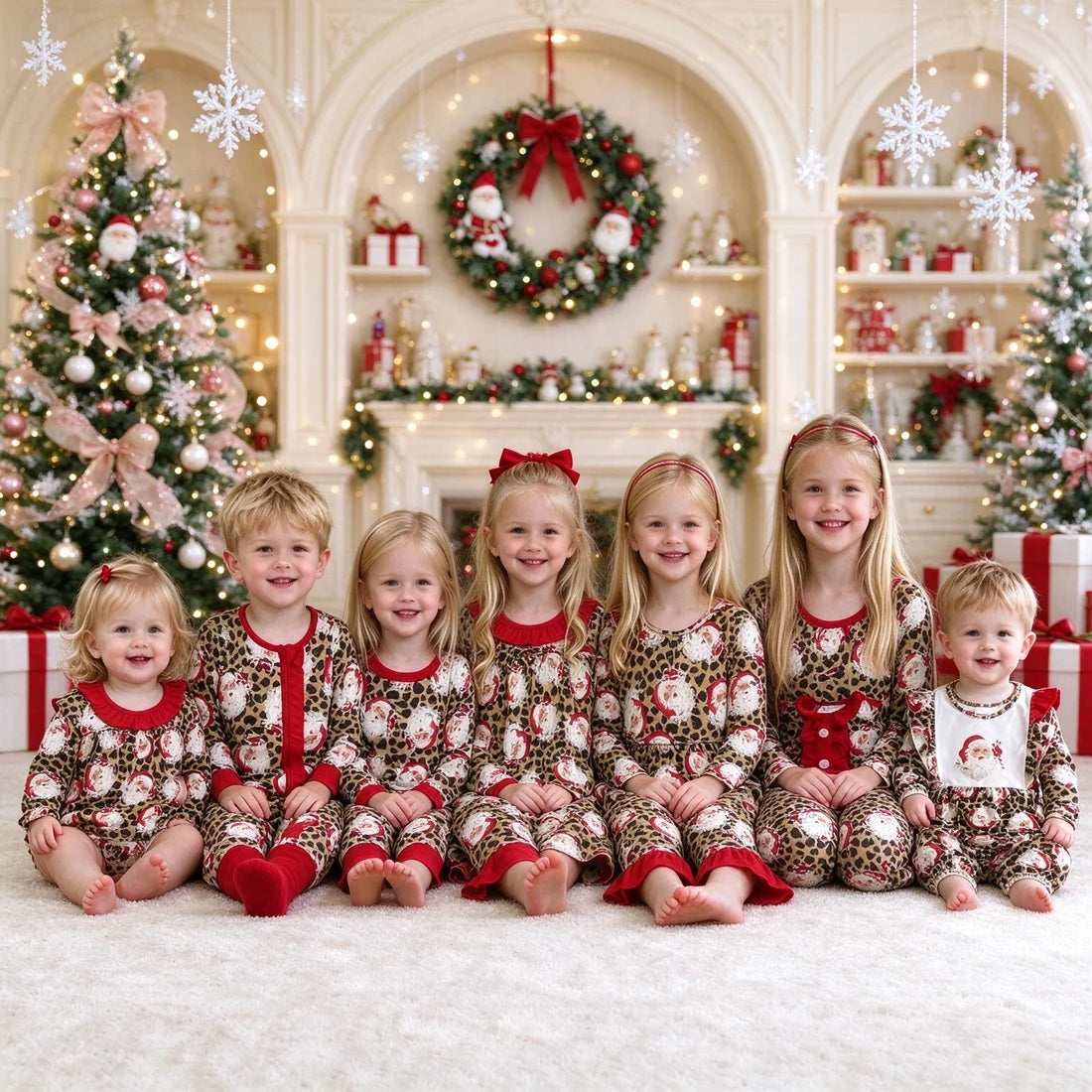 Sibling milk silk Baby Girls And Boys Christmas Leopard Pajamas Cute Holiday Print Long Sleeve Sleep Set