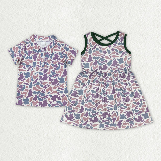 Sibling Baby Boys Girls Camo Short Sleeve Shirt Top +Sleeveless Dress