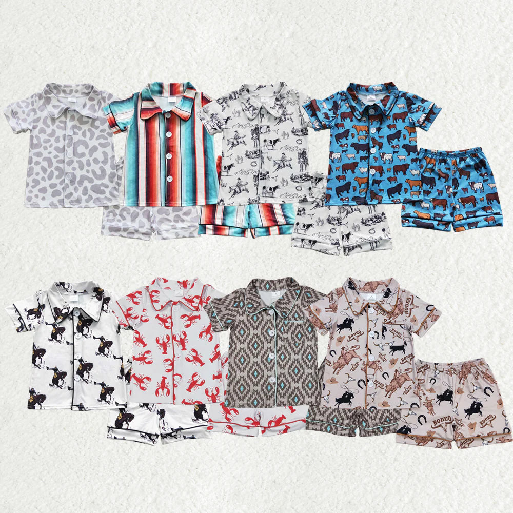 Sibling Baby Boys Button Top Shorts Summer Western Pajamas Sets