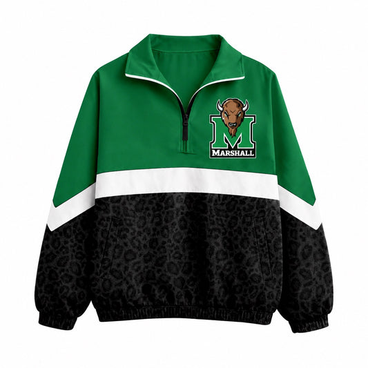 (Custom Design Preorder MOQ 5)  Marshall Leopard Print Girls & Women Sports Team Long Sleeve Zipper Pullover Jacket
