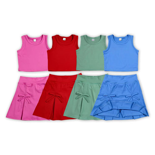 Sibling Baby Girls Solid Color Sleeveless Vest Top With Shorts Yoga Active Outfit