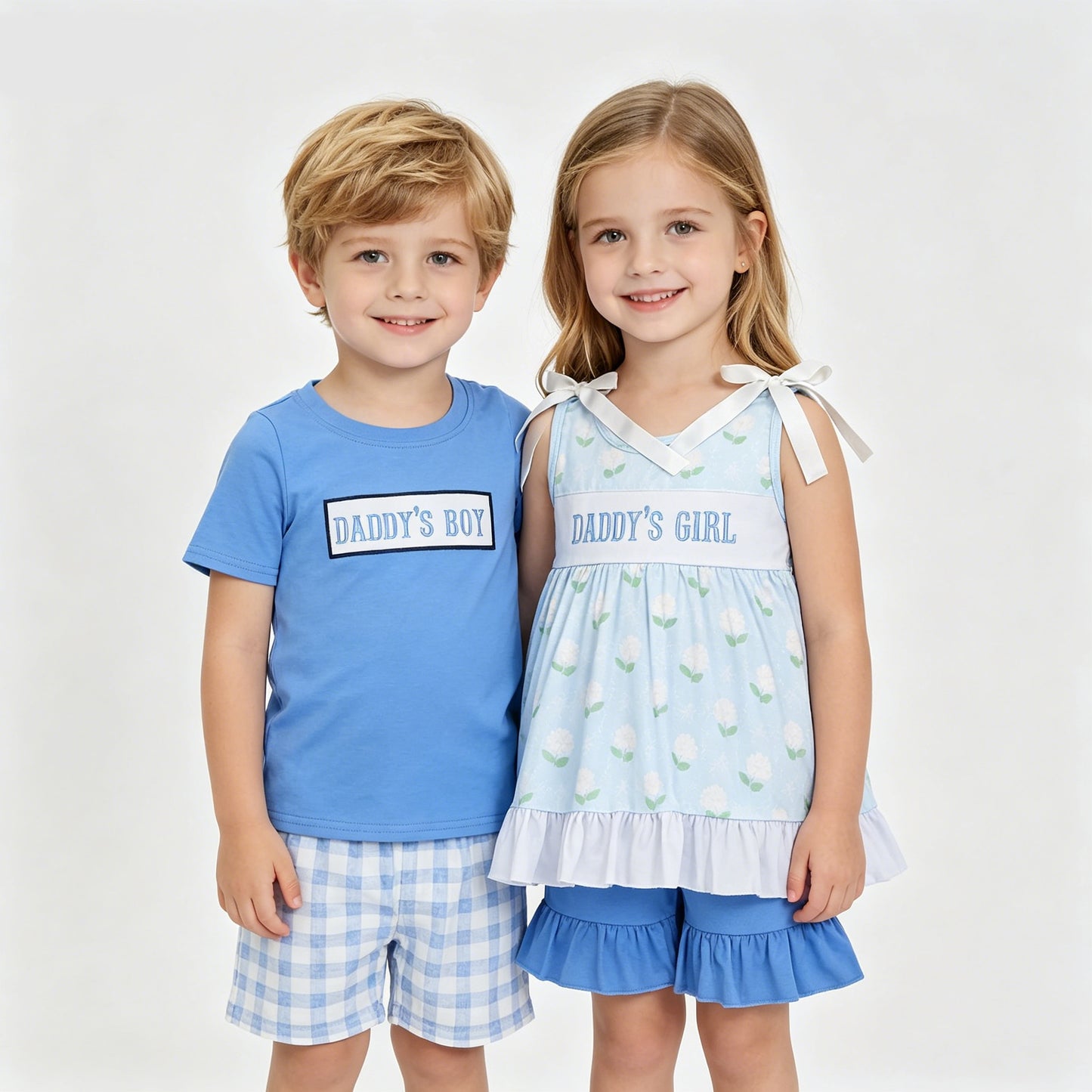 Mama's Girl and Boy Embroidery Summer Shorts Outfit For Sibling