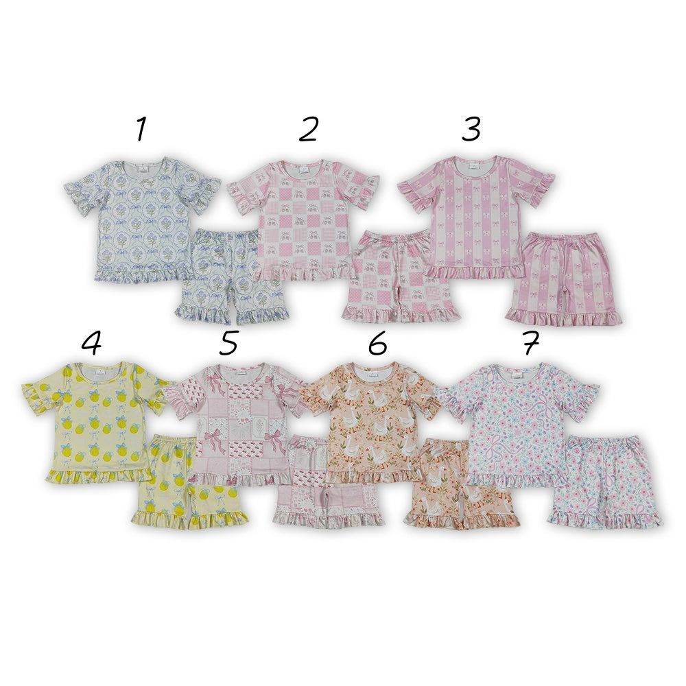 Sibling Baby Girls Floral Bow Print Ruffle Shorts Summer Outfits