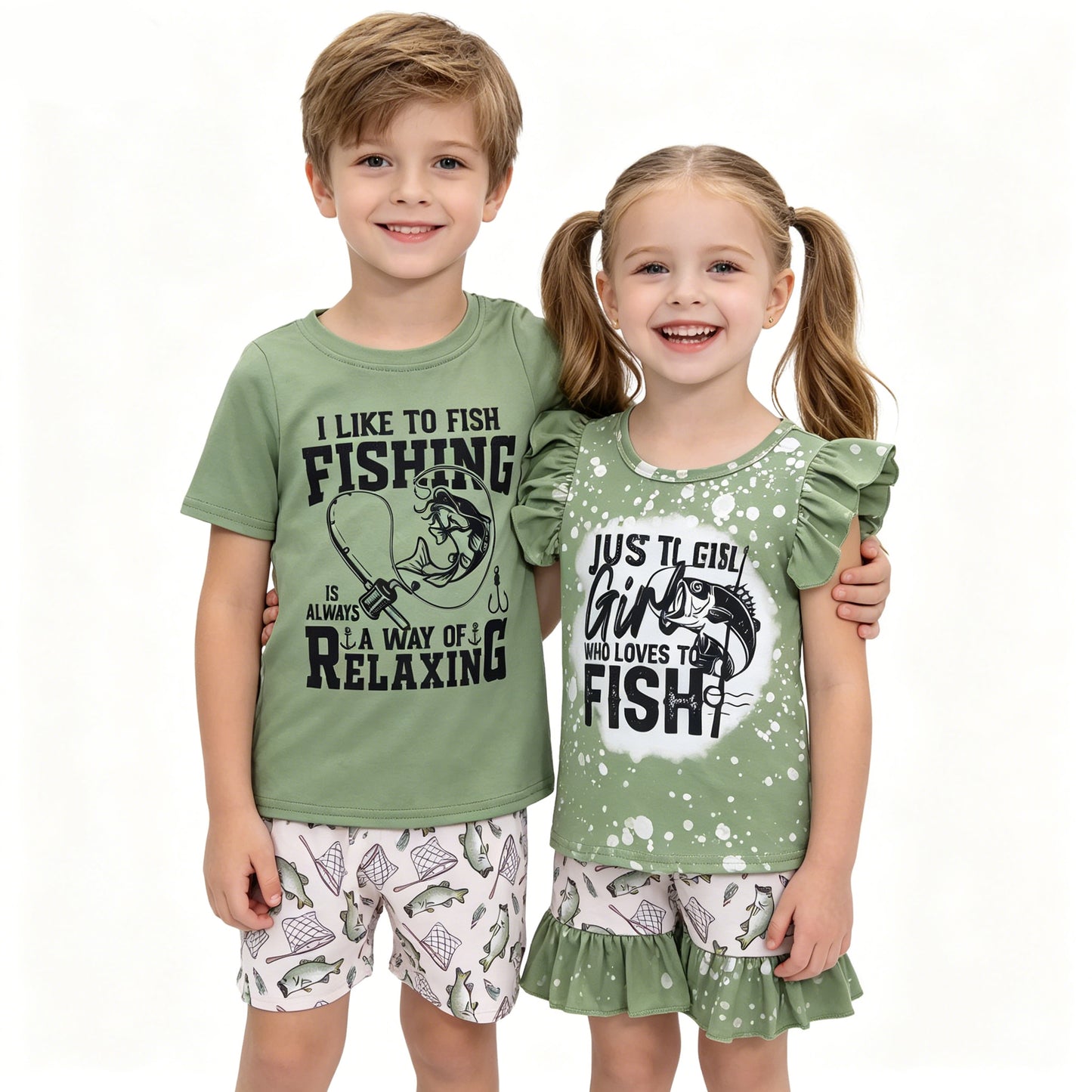 Sibling Baby Boys Girls Fishing Shorts Outfit