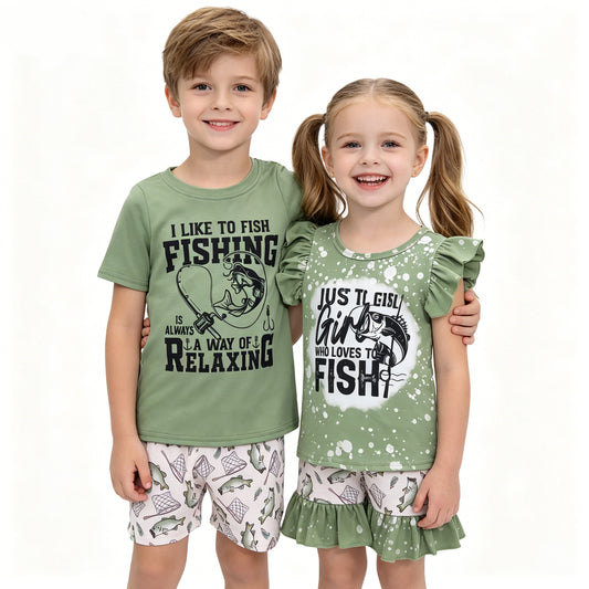 Sibling Baby Boys Girls Fishing Shorts Outfit