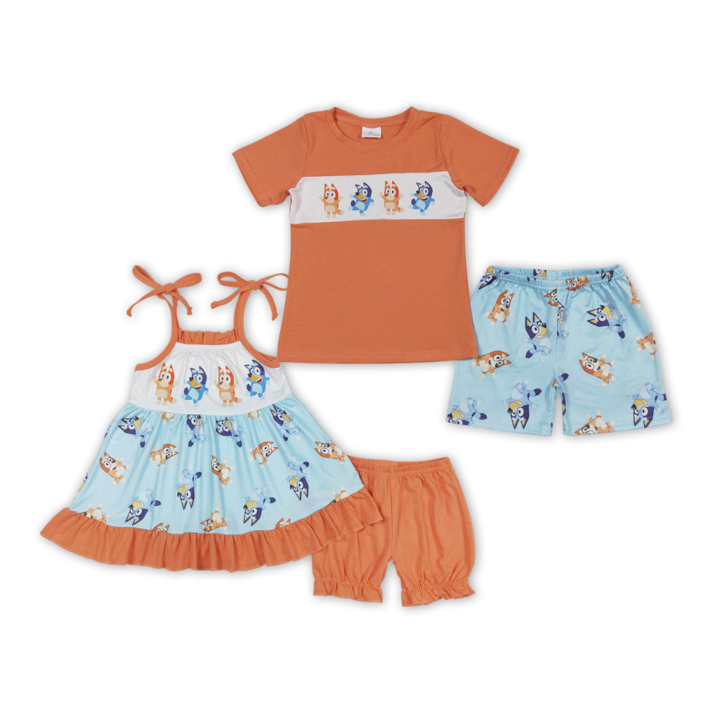 Baby Girls Dogs Boys Sibling Summer Shorts Outfits Clothes Sets