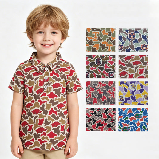 8 Colors Teams Logo Camo Print Boys Short Sleeve Polo Shirts Top Brothers Wear