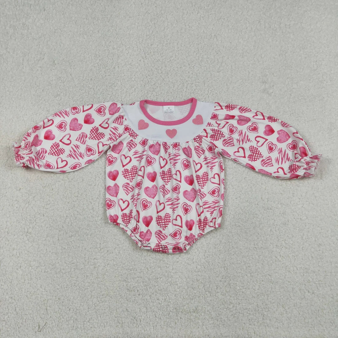 Baby Girls  Valentine Heart Long Sleeve Bubble Romper