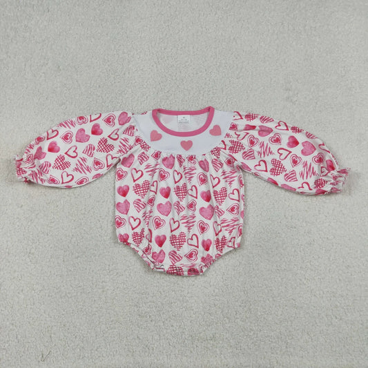 Baby Girls  Valentine Heart Long Sleeve Bubble Romper