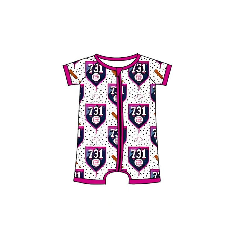 (Custom Design Preorder MOQ 5) Kids Girls 731 Short Sleeve Zipper Romper