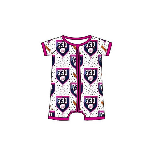 (Custom Design Preorder MOQ 5) Kids Girls 731 Short Sleeve Zipper Romper