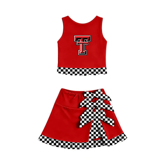 (Custom  Preorder MOQ 5) Baby Girls TT Vest Bows Ruffle Skirt Team Outfit