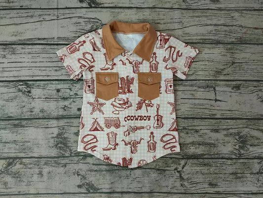 Boy western print pockets shirt   BT0148
