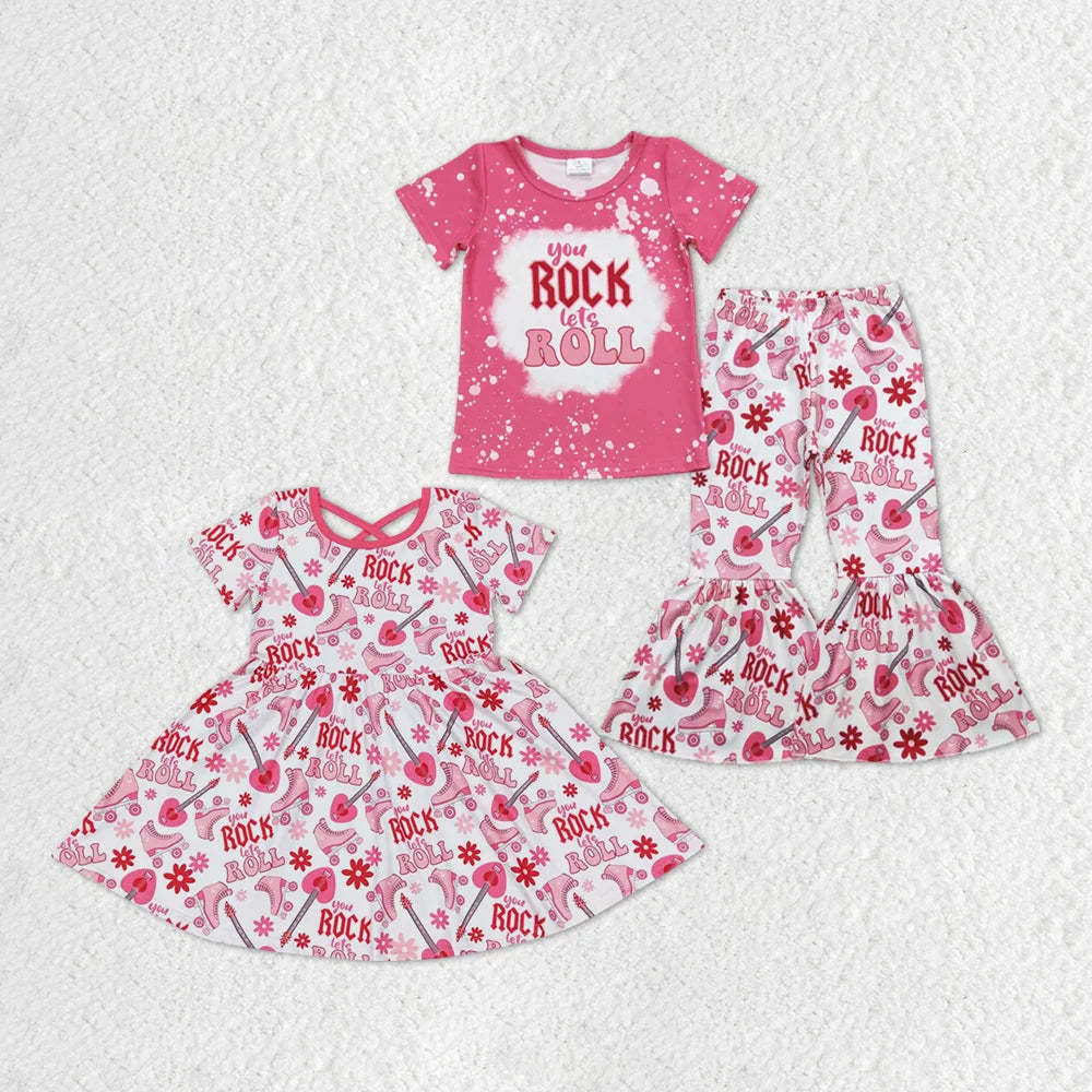 Sibling Baby Girls Rock Roll Bell Bottom Pants Outfit Dress