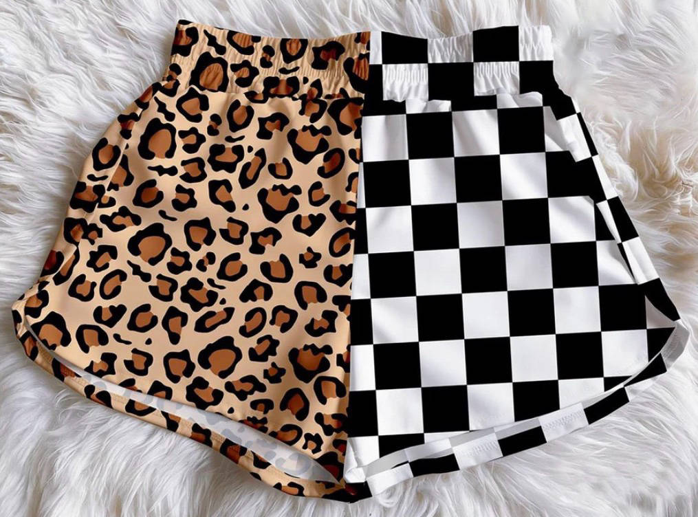 (Custom Design Preorder MOQ 5) Leopard Checked Print Girls & Women Sports Bottom Shorts