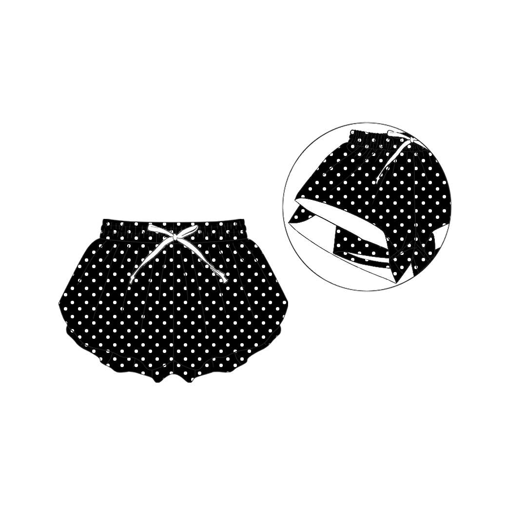 (Custom Design Preorder MOQ 5)  Teams Black Polka’d Dots Print Girls & Woman Bottom Flutter Yoga Shorts
