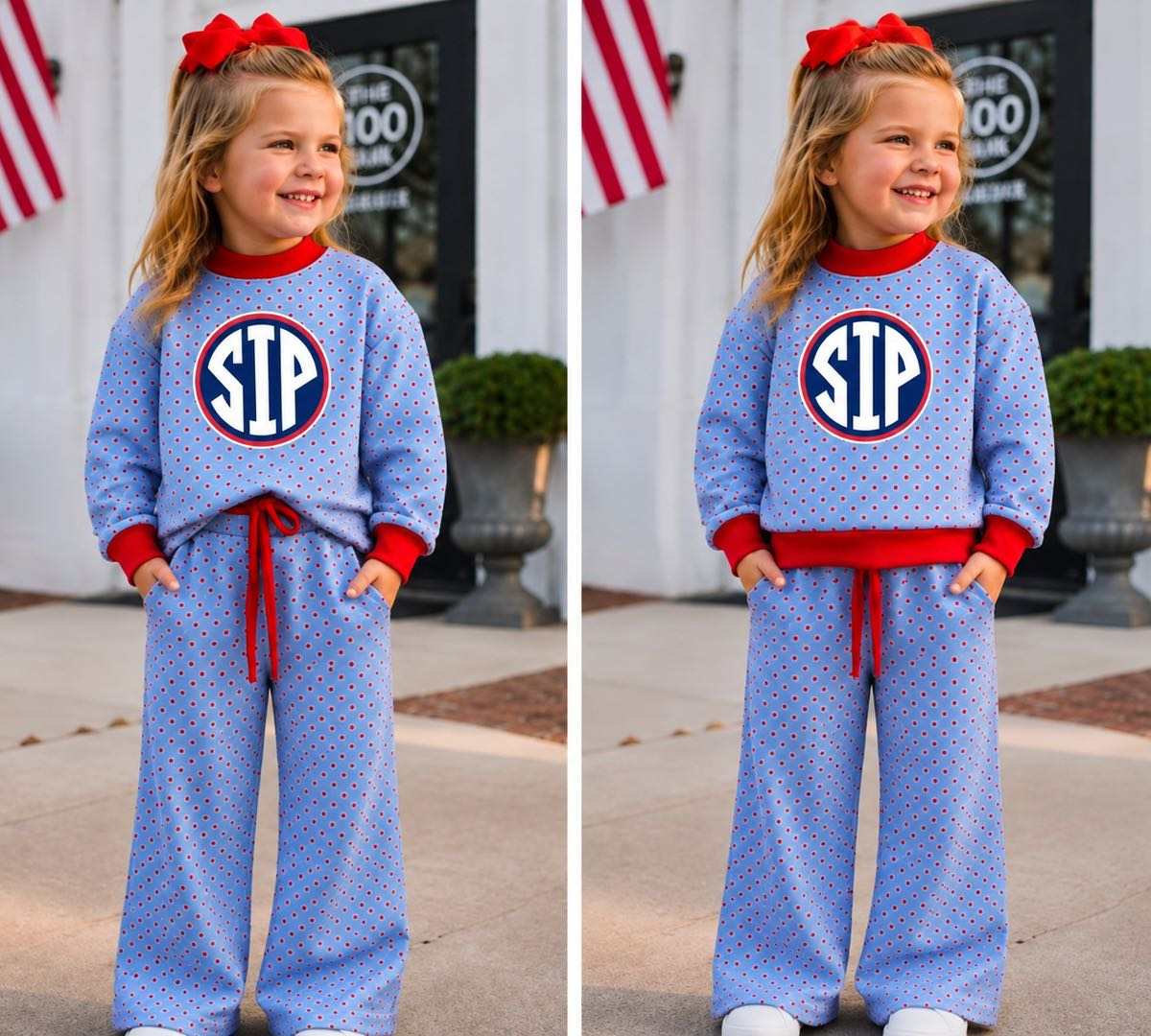 Preorder 5 MOQ Kids Girls Sport Ream Blue Red Polka Dot Outfit