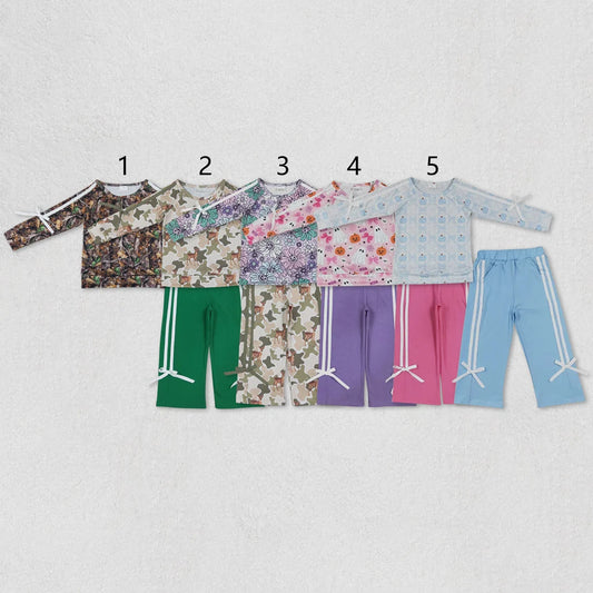 Sibling Baby Girls Long Leaves Ghost Pumpkins Deer Top Pockets Bows Pant Sets