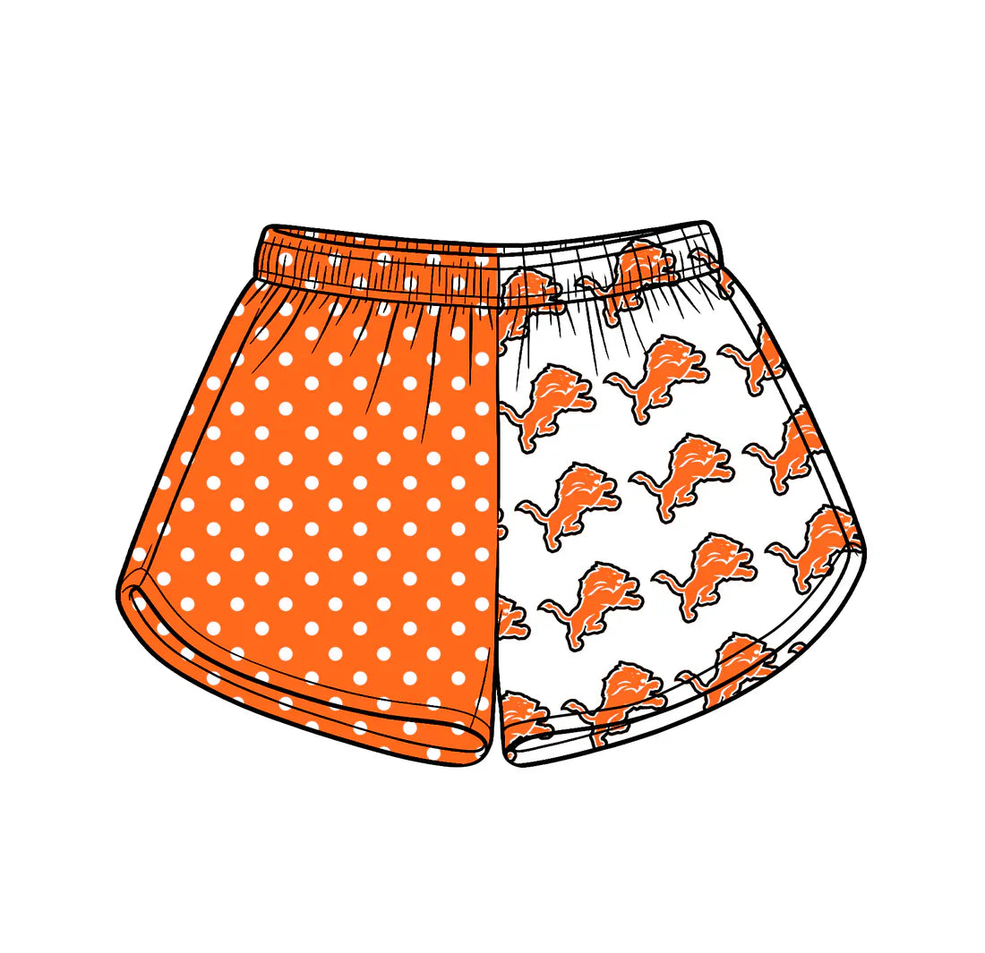 (Custom  Preorder MOQ 5) Baby Girls Orange Polka Dots Detroit Lions Team Shorts Bottom