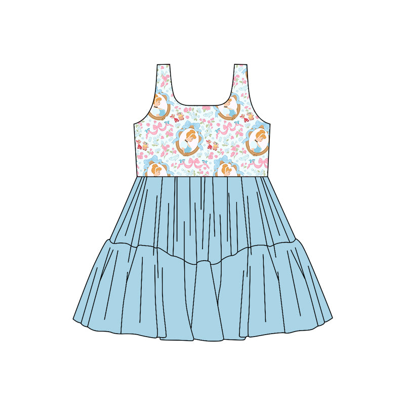 (Custom Design Preorder MOQ 5) Cartoon Princess Flowers Bows Girls Sleeveless Tulle Dress