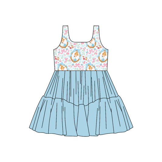 (Custom Design Preorder MOQ 5) Cartoon Princess Flowers Bows Girls Sleeveless Tulle Dress