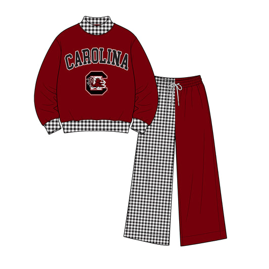 (Custom Design Preorder MOQ 5) Carolina Mock Neck  Top with Patch Wide Leg Sport Team Set