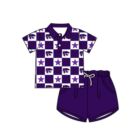 (Custom Design Preorder MOQ 5 Each Item) Teams Kansas State Wildcats Bows Purple Plaid Print Kids Clothes Sibling & Family Matching Styles