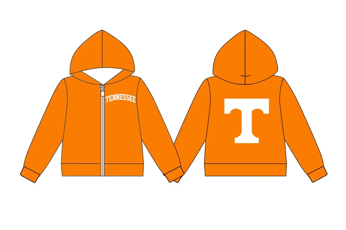 (Custom Design Preorder MOQ 5) Baby Boys Long Sleeve Tennessee Team Zip Hoodie Jackets Top