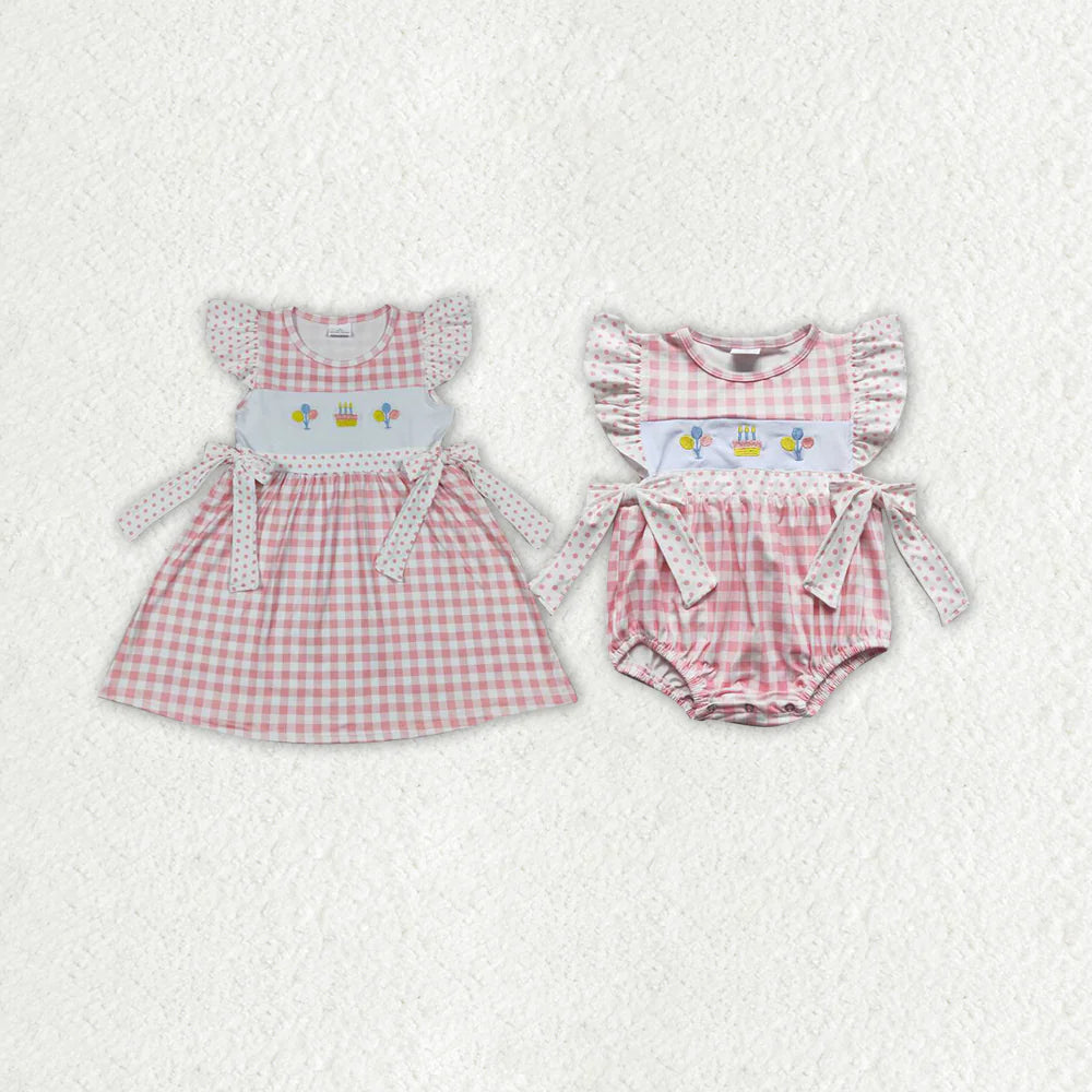 Sibling Baby Girls Birthday Flutter Sleeve Bows Rompers Dresses