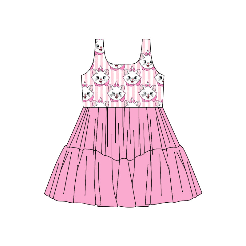 (Custom Design Preorder MOQ 5) Cartoon Arist*Cats Stripes Girls Sleeveless Tulle Dress