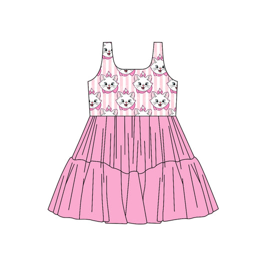 (Custom Design Preorder MOQ 5) Cartoon Arist*Cats Stripes Girls Sleeveless Tulle Dress