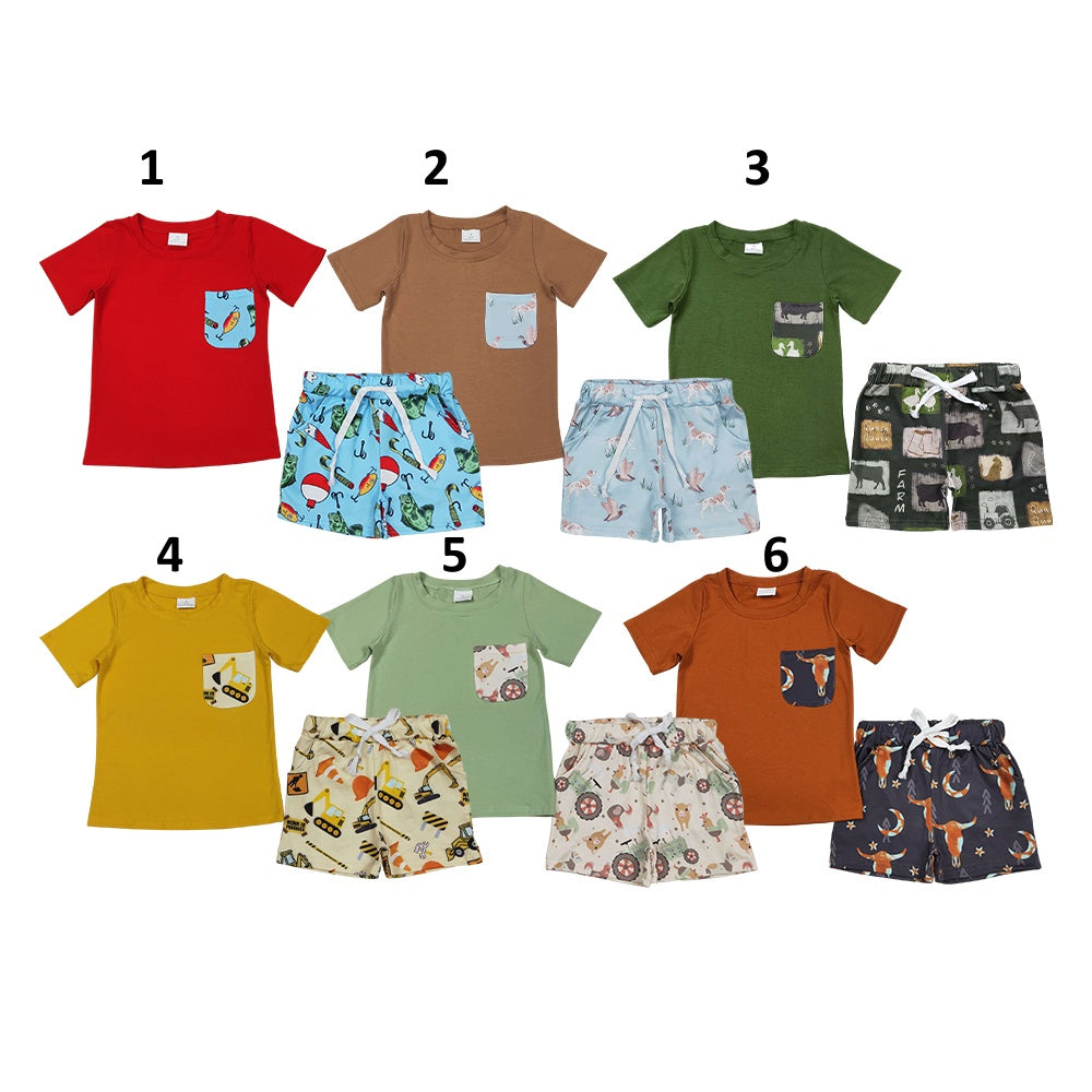 Sibling Baby Boys Summer Short Sleeve Pocket T-shirt Top with Shorts Outfit