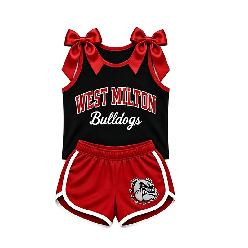 (Custom Design Preorder MOQ 5) Teams West Milton Bulldogs Bows Vest Top Shorts Mommy and Me Summer Yoga Clothes Set