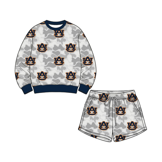 Preorder( 5  MOQ) Baby Girls Sport Team Auburn Tigers  Camo Long Sleeve Top Shorts Outfit